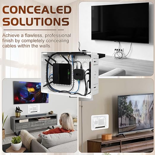 9" in Wall TV Media Box for Device & Cable Management Hidden Outlet Box, Structured Wiring Enclosure with Custom Knockouts, WiFi Friendly, for Roku, Apple TV, Fire TV Stick & Samsung One Connect Mini - Image 7