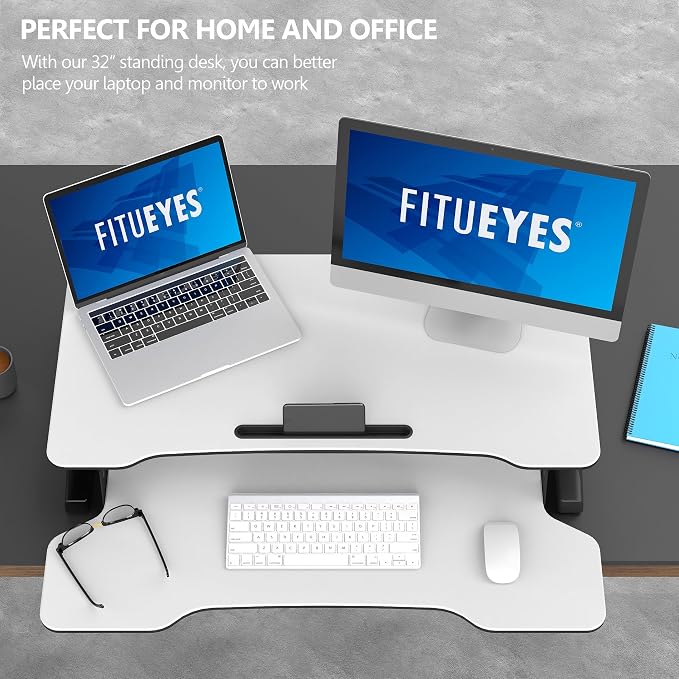 FITUEYES Height Adjustable Standing Desk 32” Wide Sit to Stand Converter | Standing Desk Converter,Stand Up Desk Riser,for Dual Monitor Riser,Tabletop Workstation for Home Office,Easy Assembly - Image 5