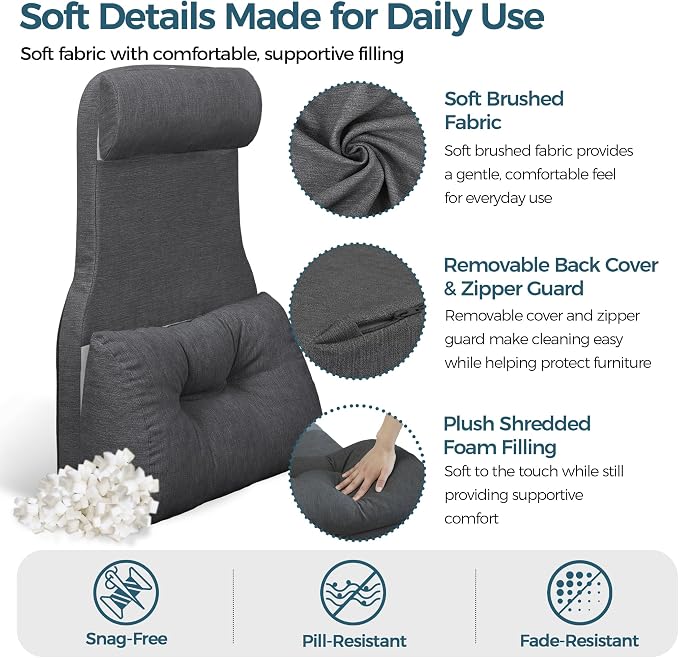 Shinnwa Adjustable Lumbar Support Pillow for Recliner with Headrest | Self-gripping fabric,Shredded memory foam filling,Back Support Pillow with Headrest, Lower Back Pillow for Chair and Couch - Image 3