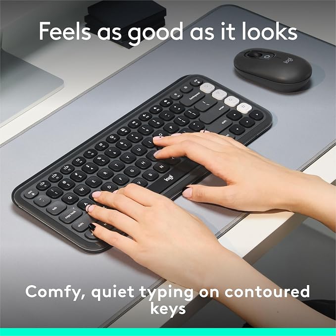 Logitech POP ICON Keys Wireless Bluetooth Keyboard - Graphite and White | Comfortable typing, programmable keys, easy-switch for up to 3 devices, for laptop, tablet, and PC - Image 3