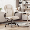 MALOL Leather Office Chair, Computer Desk Chair with Adjustable Lumbar Support, Thick Cushion, Flip-Up Arms and Ergonomic Back, Comfy Executive Office Chair for Home Office Gaming,Beige by MALOL