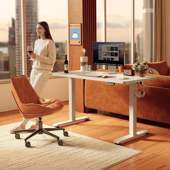 FEZIBO Standing Desk 40 × 24 Inch Electric Height Adjustable, White | Sit and Stand Up Adjustable Desk, Home Office Computer Desk with 3 Customizable Memory Presets - Image 2