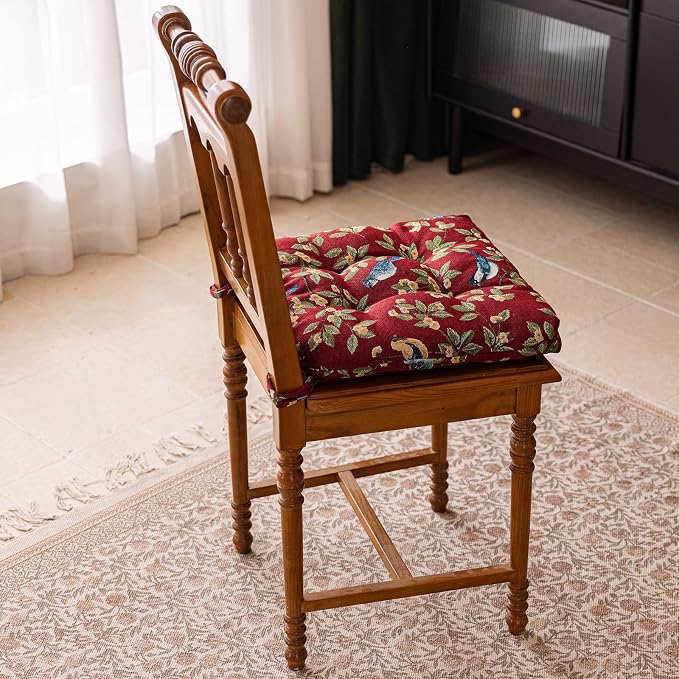 vctops Farmhouse Brid Print Chair Cushions with Ties U-Shaped Soft Comfortable Chair Pads Non Slip Seat Cushions for Indoor Dining Room and Kitchen Chairs (Red,18"x18") - Image 3