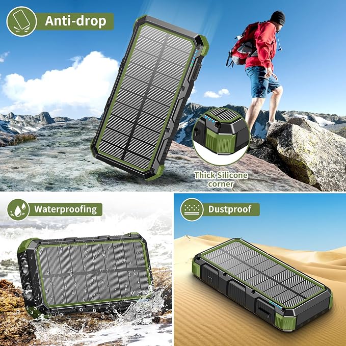 Solar Charger Power Bank 20000mAh Wireless Charger QC 3.0 Fast Charging Power Bank 8 Outputs 4 Inputs Solar Portable Charger Compatible with All Mobile Devices,SOS/Strobe/Strong Flashlights (green) - Image 4