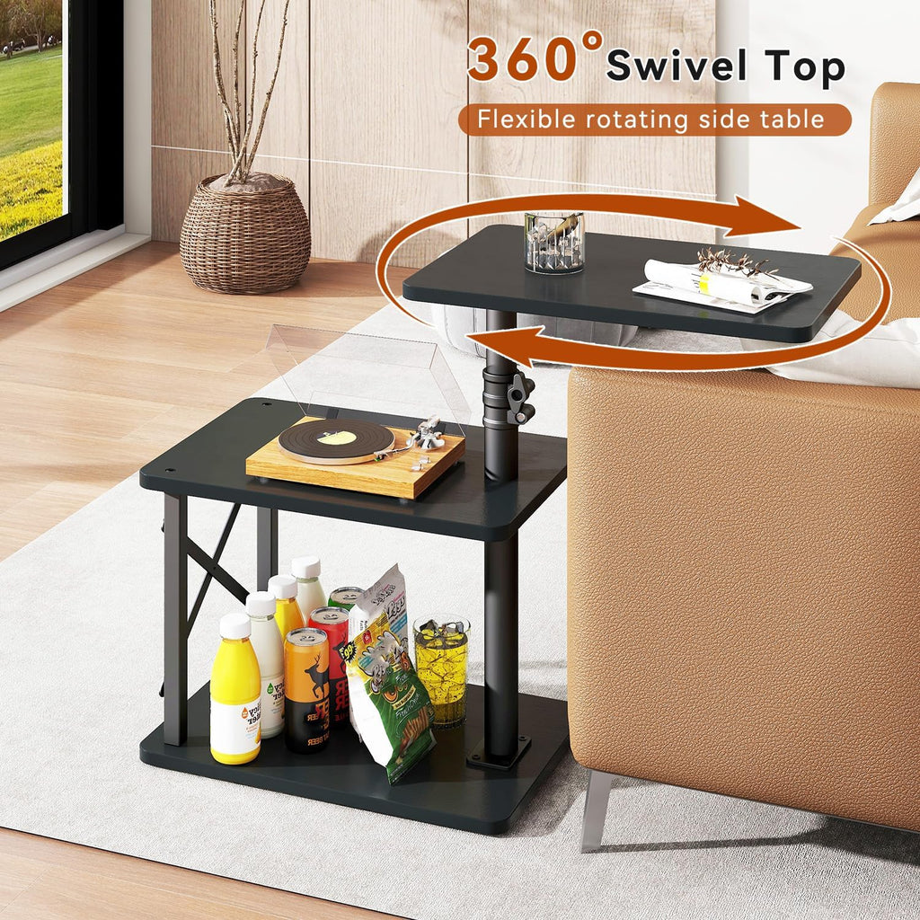 IBUYKE 360° Swivel Height Adjustable C Shaped Side Table,TV Tray Table - Image 3