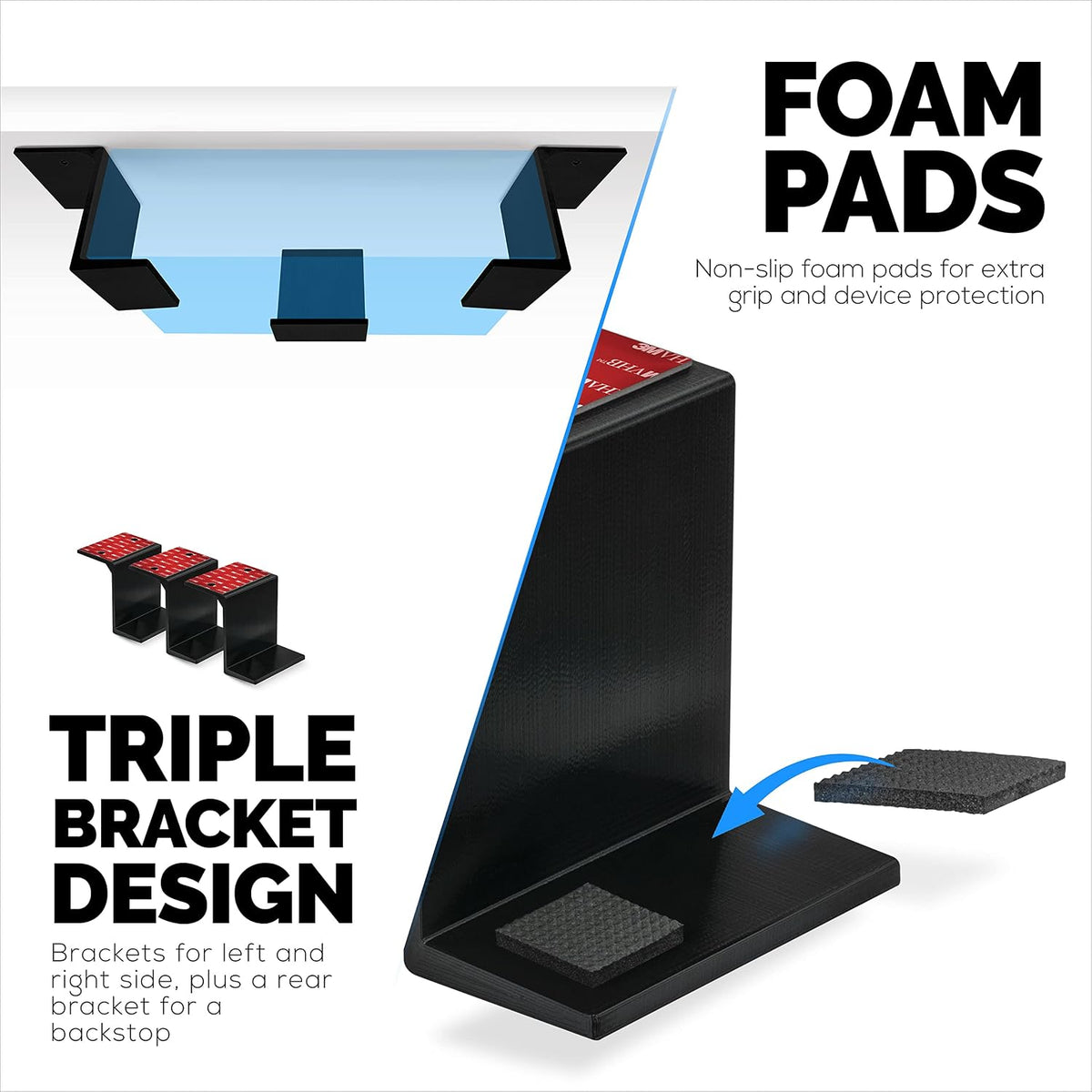 BRAINWAVZ 3” Under Desk Laptop & Device Holder Mount, Adhesive & Screw in, Devices Upto 3" - Small Computers Laptops MacBook Surface Keyboard Routers Modems Cable Box Network Switch & More (Black) - Image 5