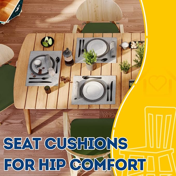 AAAAAcessories D-Shaped Chair Cushions, 2" Thick Dining Chair Pads with Ties and Removable, Machine-Washable Cover, 17" x 16", Set of 4, Dark Olive Green - Image 8