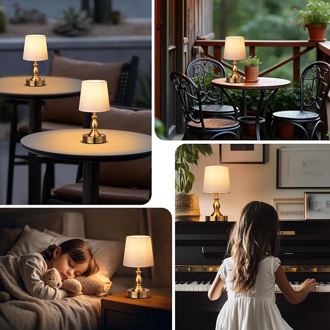 Mini Cordless LED Table Lamp, 5200mAh Rechargeable Battery Operated Lamp, 3-Level Brightness, Touch Dimmable Desk Lamp, Bedside Night Light for Patio Camping Restaurant Home, Antique Brass - Image 7