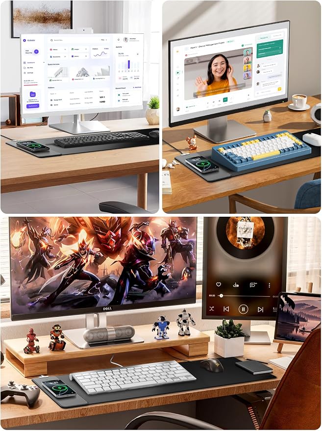 Magnetic Wireless Charging Mouse Pad, 31.5"x11.8" Large Desk Mat | Waterproof Mousepad, Smooth Glide, Stitched Edge, Non-Slip Rubber Base, Desk Pad Computer Keyboard Mat, No Adapter - Image 9