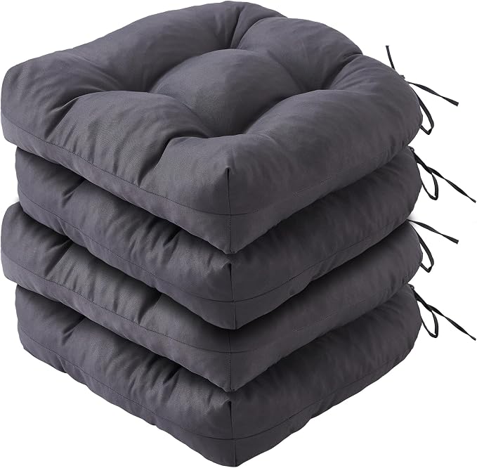 IPYNBAP Outdoor Chair Cushions Set of 4, Patio Chair Cushions with Ties, 19x19+5” Tufted Outdoor Seat Cushions, Waterproof Patio Furniture Cushions, Outdoor Dining Chair Pads, Dark Grey by IPYNBAP