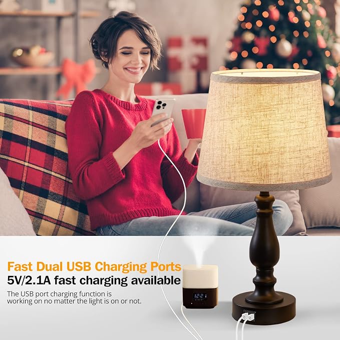 EJIAXIN Table Lamps Set of 2, Bedside Nightstand Lamps with USB Charging Ports,Dimmable Touch with Linen Fabric Lampshade, Modern Small Lamp for Bedrooms, Living Room (Bulbs Included) - Image 4