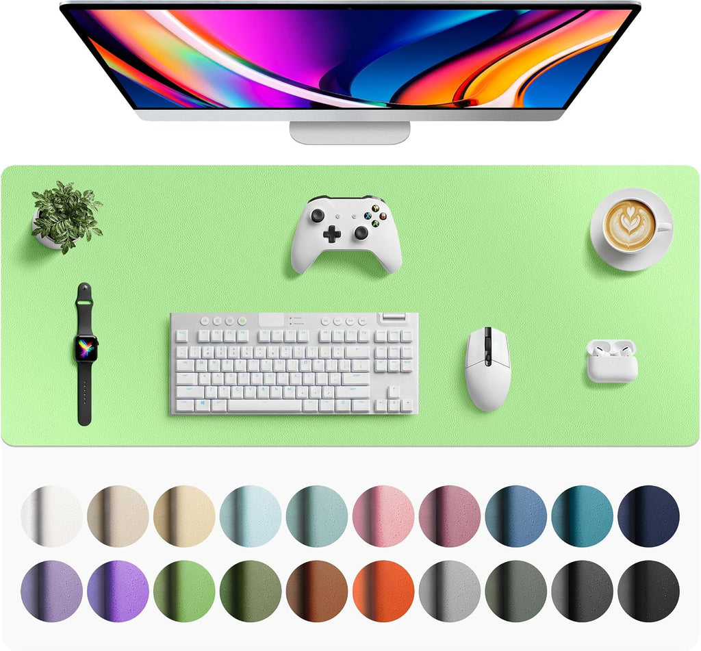 Aothia Faux Leather Desk Mat - Large Mouse Pad, Non-Slip PU Leather Blotter, Waterproof Writing Surface for Office and Home (Foam Green, 42" x 17") by Aothia
