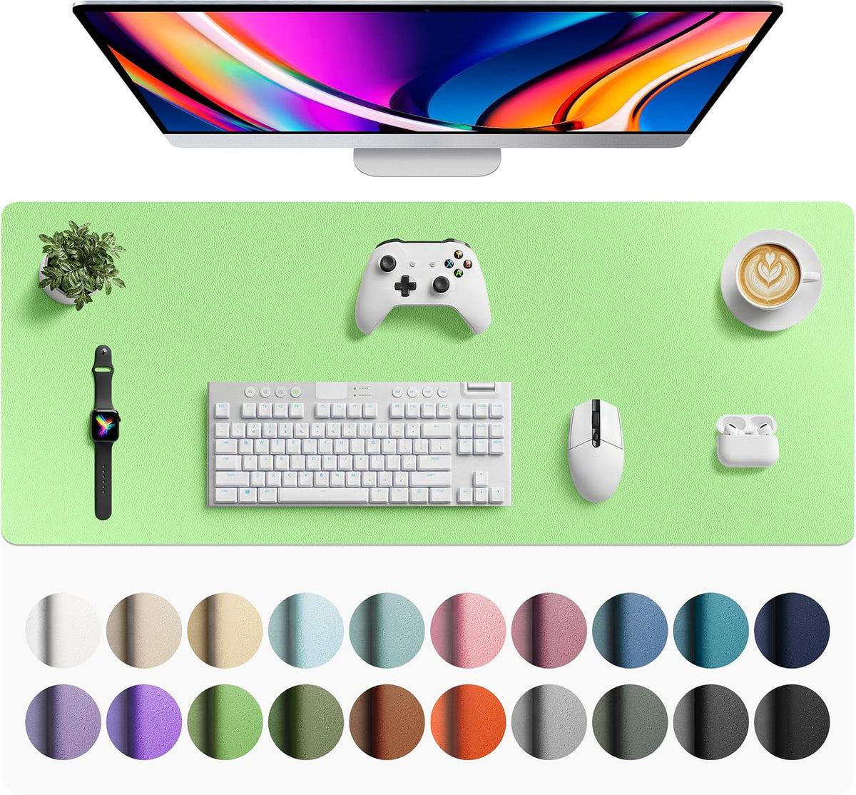 Aothia Faux Leather Desk Mat - Large Mouse Pad, Non-Slip PU Leather Blotter, Waterproof Writing Surface for Office and Home (Foam Green, 42" x 17") by Aothia