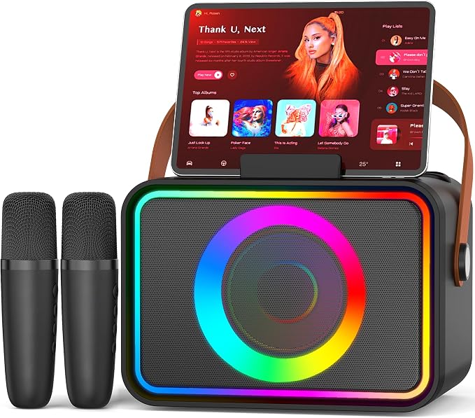 Karaoke Machine for Kids Adults,Portable Bluetooth Speaker with 2 Wireless Microphone with LED Lights, Karaoke Microphone with PA System Supports USB/TF/AUX,Gift for Party (Black) by Unknown