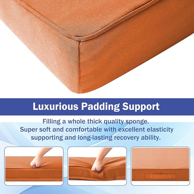 IASEAHK Patio Chair Cushions, 18.5" x 16" x 3" Outdoor Chair Cushions Set of 4, Waterproof Outdoor Cushions for Patio Furniture, Outdoors Seat Cushions with Handle and Ties, Spice - Image 4