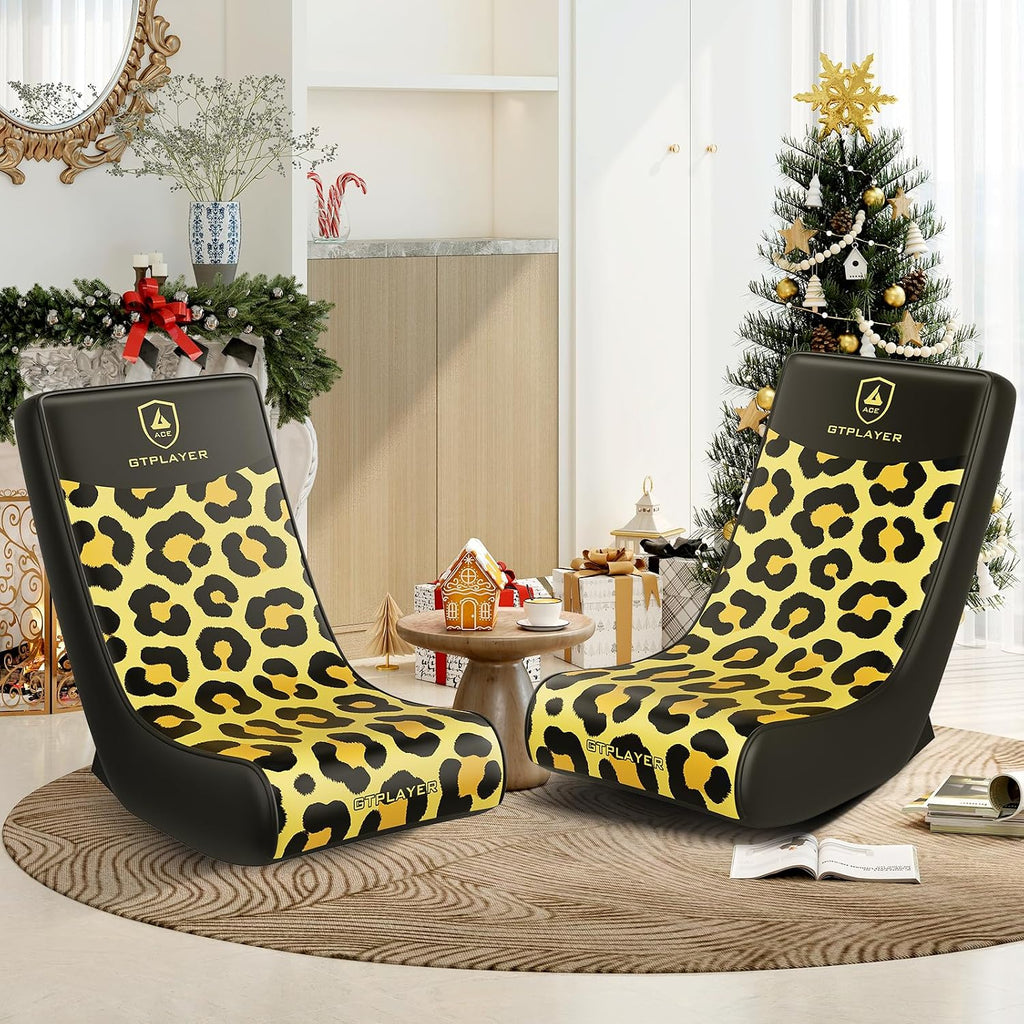 GTPLAYER Gaming Floor Rocking Chair – Rocker Floor Game Chair with Angle Limiter, Compact & Lightweight Game Seat, Yellow Leopard Patterned - Image 8