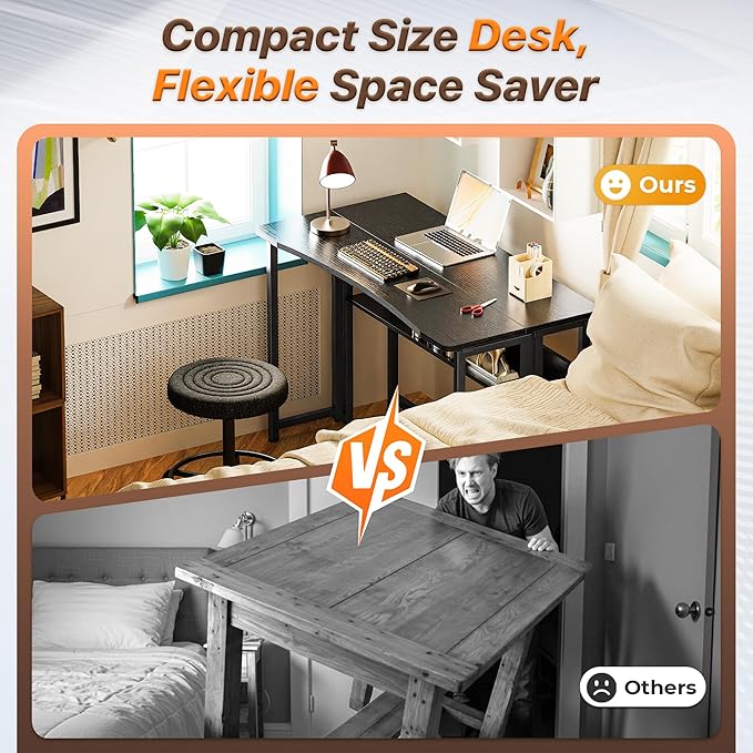 Huuger Folding Desk with Storage Shelf, 39.3 Inch Foldable Computer Table | Writing Work Office Computer Desk for Small Spaces, Space Saving Sofa Table for Couch, Easy to Fold, Black - Image 3
