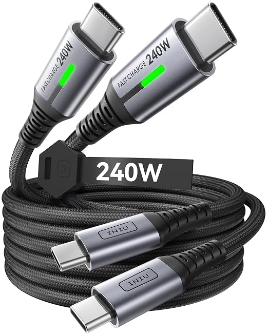 INIU 240W USB C to USB C Cable, [6.6ft+6.6ft] Fast Charging Type C Cord | Nylon Braided, Fast Charging, LED Indicator, USB-C Data Transfer, for iPhone 17 16 Pro, MacBook Pro, iPad, Samsung S26 etc by INIU