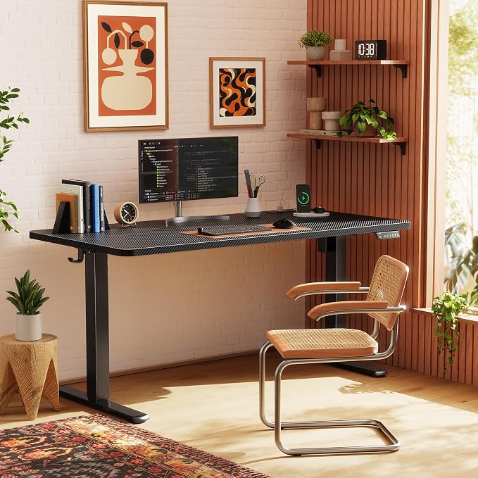 Huuger Electric Standing Desk with Power Outlets and USB-C Port, 55 X 24 Inch Height Adjustable Desk, Sit Stand Desk for Home Office, Computer & Gaming Desk with 4 Presets, Carbon Black - Image 2