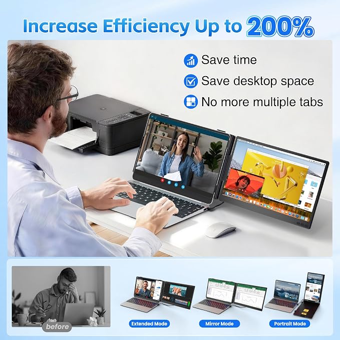 Laptop Screen Extender, Ultra-lightweight 14" FHD 1080P IPS Dual Screen, Laptop Monitor Extender with USB-C/HDMI Port, Plug and Play Portable Monitor for 13-17" Laptops (Wins/Mac/Android//Switch/PS5) - Image 5