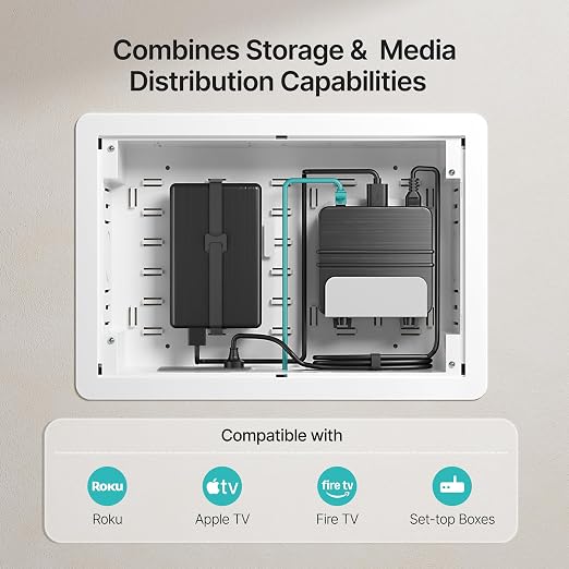 9" in-Wall Media Box Recessed Outlet Cable Management Kit 2 Pack | Structured Media Enclosure, One Connect & Network Switches, Fits Fire TV Stick Samsung, Recessed In-Wall Design, 2 Pack - Image 3
