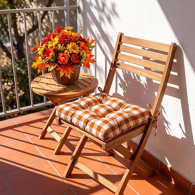 Geetery 4 Pack Chair Cushions, 16" x 15",Orange and White,Plaid - Image 2