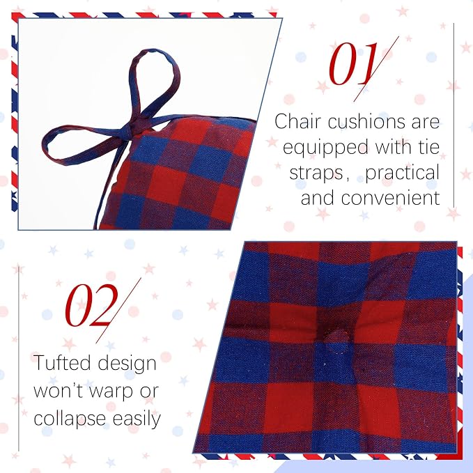 Geetery 4 Pack Chair Cushions, 16" x 15",Red and Blue,Plaid - Image 4