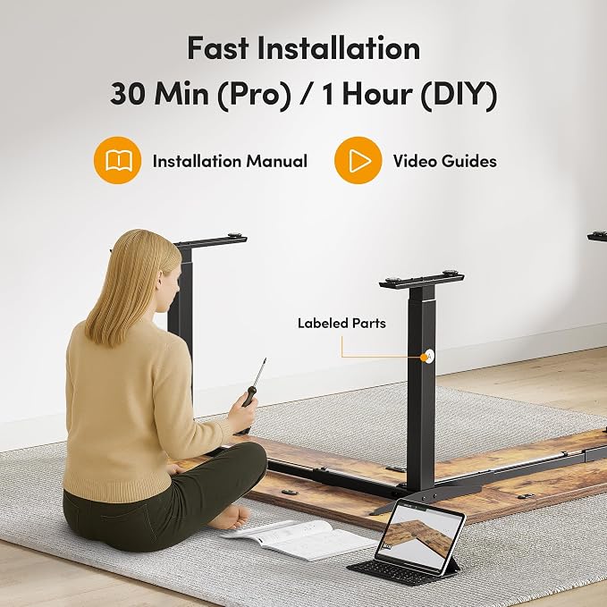 CubiCubi 75“ x 63" L Shaped Standing Desk Adjustable Height, Electric Corner Desk, Sit Stand Home Office Desk with Splice Board, Rustic Brown - Image 8