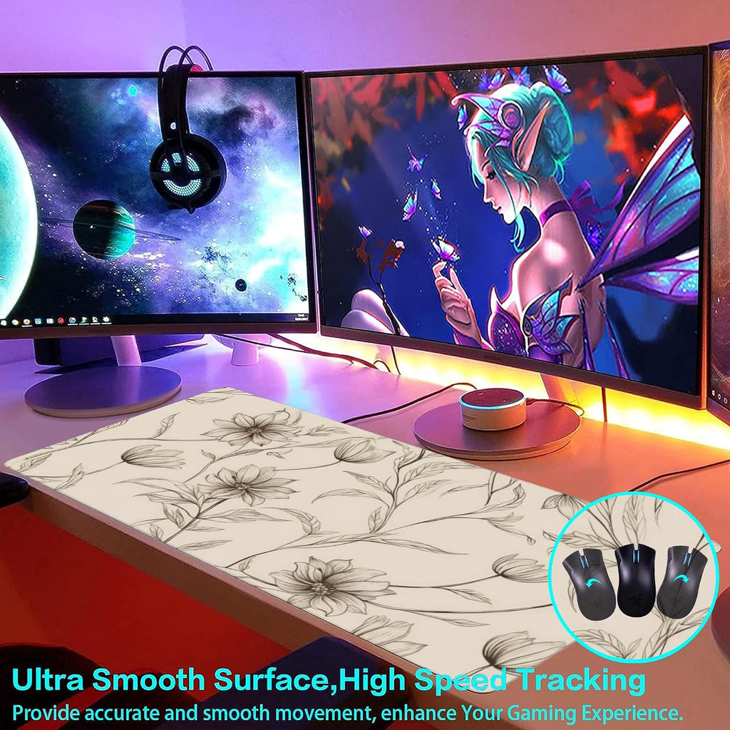 XXL Mouse Pad,Minimalist Flowers Large Gaming Mouse Pad,Abstract line Floral Desk Mat for Desktop,Extended Big Computer Keyboard Desk Pad with Non-Slip Base and Stitched Edges 35.4"x15.7" - Image 5