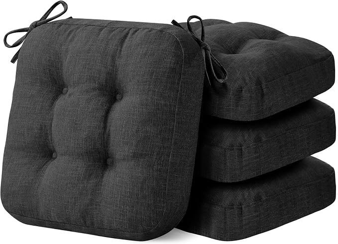 IASEAHK Chair Cushions, Foam Dining Chair Cushions, Tufted Indoor Chair Pads,16.5” x 16.5” x 3.5”, Set of 4, Black by IASEAHK