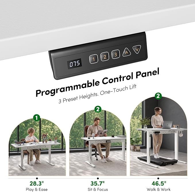 FEZIBO Electric Standing Desk with L-Shaped Crossbar & Cable Management System, 48 x 24 Inches Sit Stand up Desk, Adjustable Height Standing Desk for Home Office, White - Image 9