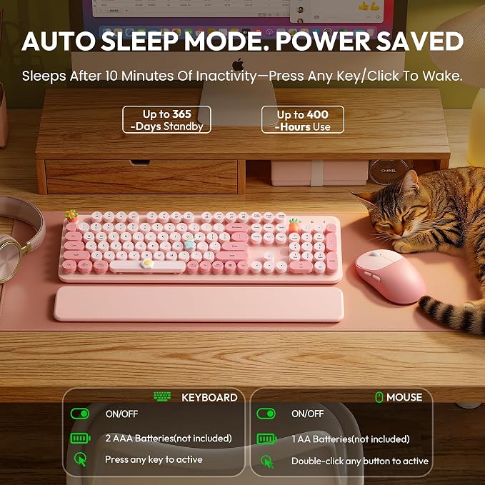 Wireless Keyboard and Mouse Combo, Typewriter Keyboard, Magnetic Wrist Rest | Full-Size, Cute Round Keycaps, Smart Sleep Mode, 2.4GHz Stable Connection for Mac/Windows/PC, Office or Home, Trueque CK24 - Image 4