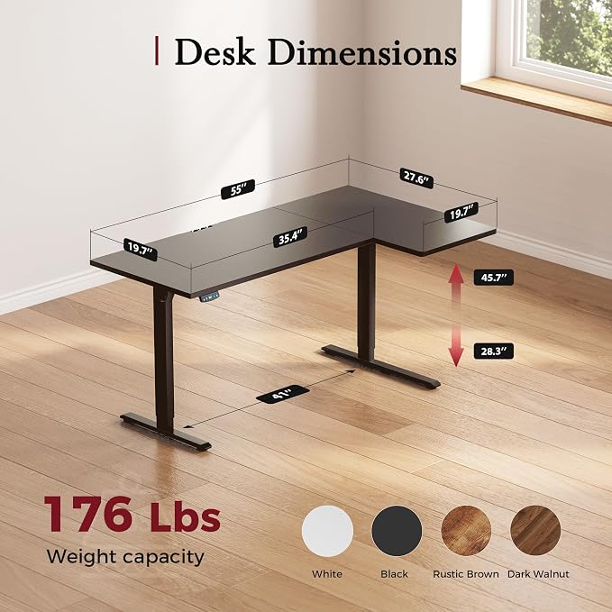 Klicelor L Shaped Standing Desk, 55 Inch Electric Height Adjustable Desk with Memory Preset, Reversible Sit Stand Up Computer Workstation for Home Office, Splice Board, Black - Image 3