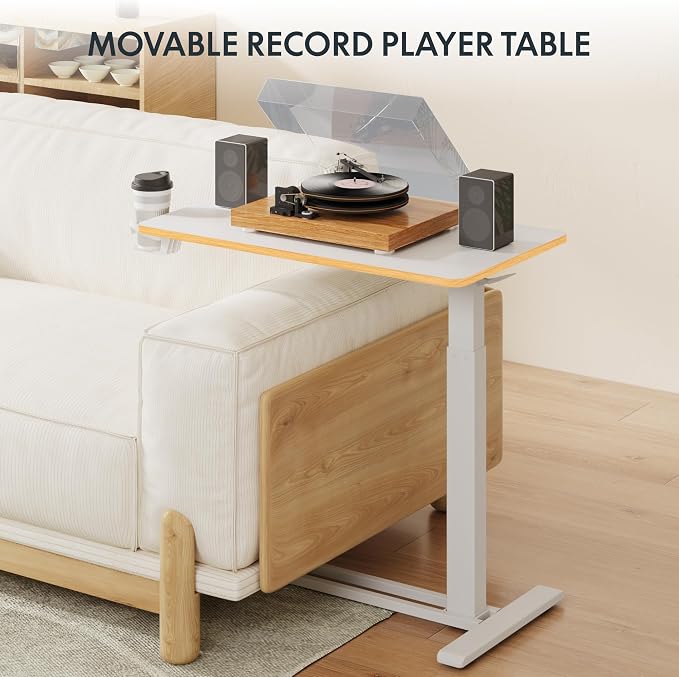FLEXISPOT H7 32" Pneumatic Height-Adjustable Overbed Table with Wheels | C-shaped bedside table TV Tray,Medical End Side Table,Laptop desk for Hospital Home office use,31.5"Wx17.7"D,White Maple - Image 8