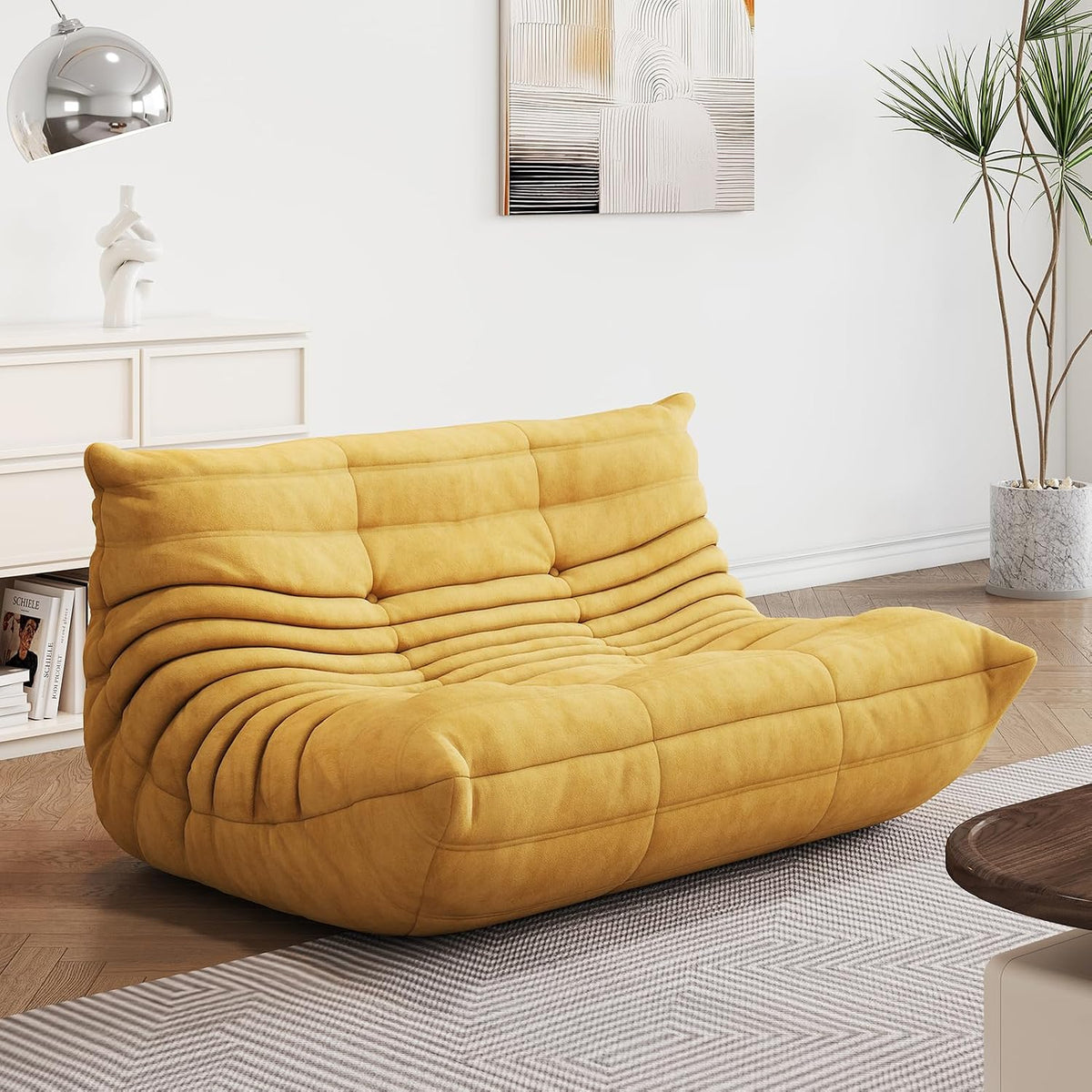 Bean Bag Chair - Corner Sofa, Fireside Chair Bean Bag Sofa Large Bean Bag Chair for Adults,Fireside Floor Couch for Living Room, Bedroom, Gaming (Yellow, Single) (Yellow, Loveseat) by Aosaifen