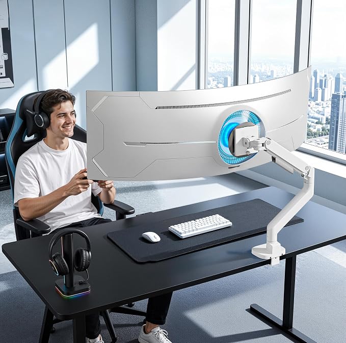 Heavy Duty Single Monitor Arm for 17-49 Inch,Holds 44 lbs, White | Ultrawide Monitor Mount, Adjustable Gaming Desk Mount for 75/100 Vesa Mount - Image 9