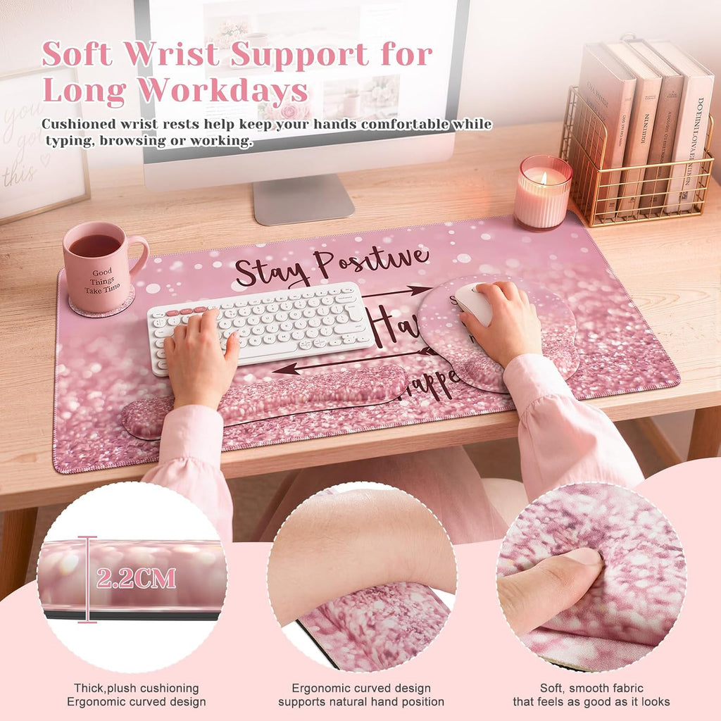 iCasso Pink Ergonomic Mouse Pad with Wrist Rests Set for Desk Accessories - Image 4
