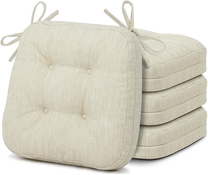 Shinnwa Dining Chair Cushions Set of 4, Dual-Layer Memory Foam Kitchen Chair Cushions, Patented Design Seat Pads with Ties, 16.5 x 16.5 x 3.5in, 4 Pack, Ivory by Shinnwa