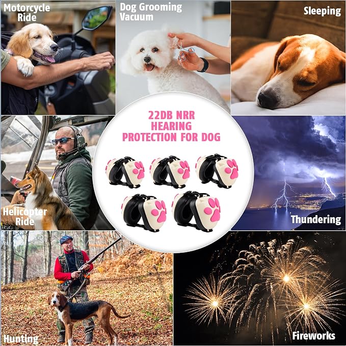 Dog Ear Muffs Noise Protection - 32dB NRR Noise Cancelling Headphones | Upgraded Calming Earmuffs for Hearing Protection, Thunder, Fireworks & Hunting with Dog Paw Design (XL, White-Pink) - Image 6