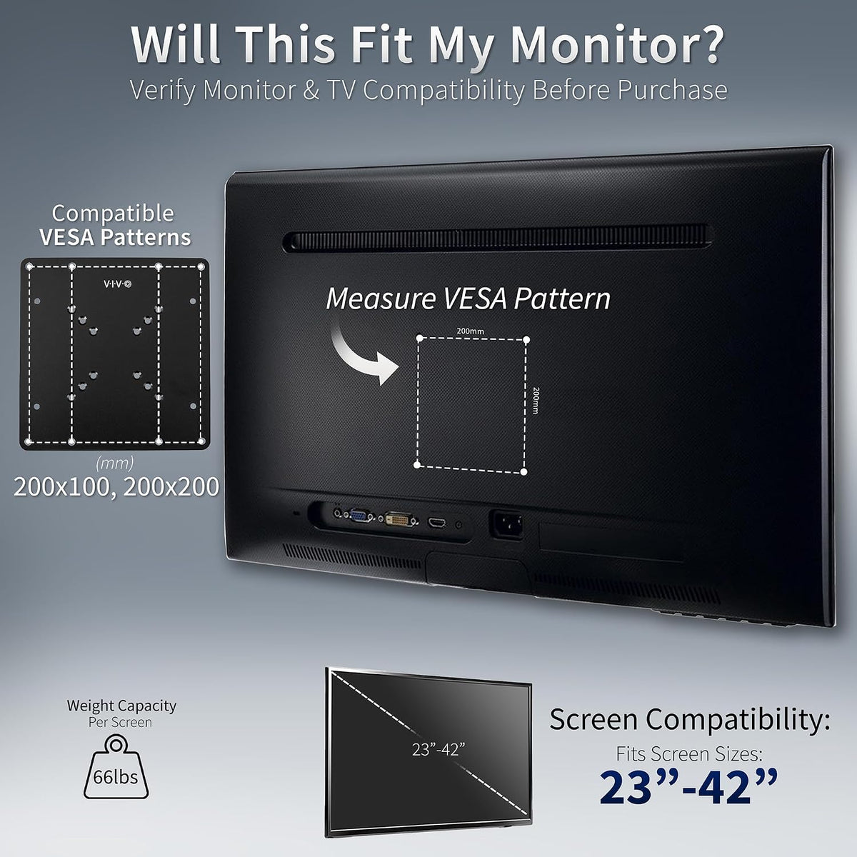VIVO Black VESA Monitor & TV Mount Adapter, 23-42 in Screens, MOUNT-AD2X2 - Image 3