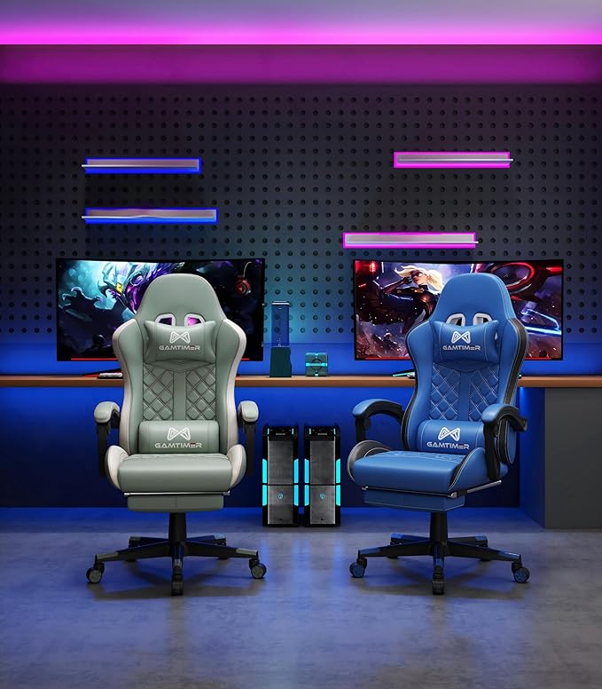 Gamtimer Gaming Chair, 400 LB Weight Capacity,with Pocket Spring Cushion | Ergonomic Backrest Office Chair,Leather, with Headrest and Lumbar Support, Footrest, Suitable for Adults(Green) - Image 2