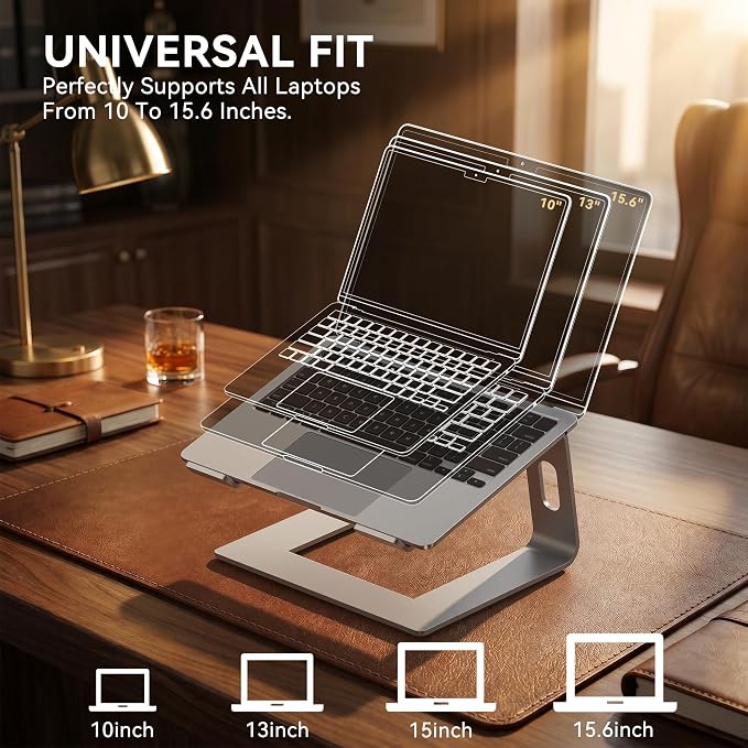 SOUNDANCE Laptop Stand, Aluminum Computer Riser, Ergonomic Laptops Elevator for Desk, Metal Holder Compatible with 10 to 15.6 Inches Notebook Computer, Silver - Image 5