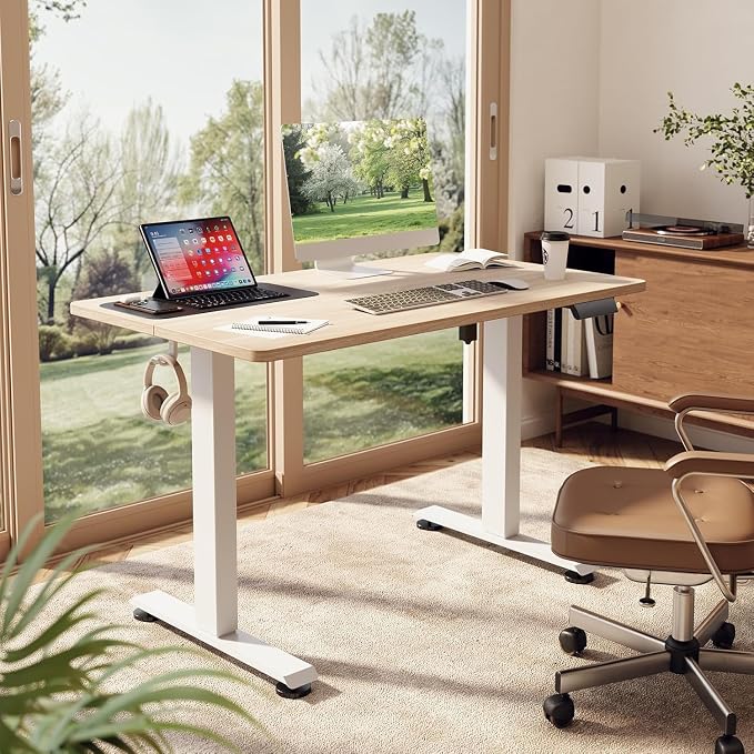 Veken 47.2 Inch Large Electric Standing Desk, Gaming Table, Nature | Height Adjustable Sit Stand Up Computer Tables for Home Office, Study , Writing, Suit students, employees and group work - Image 2