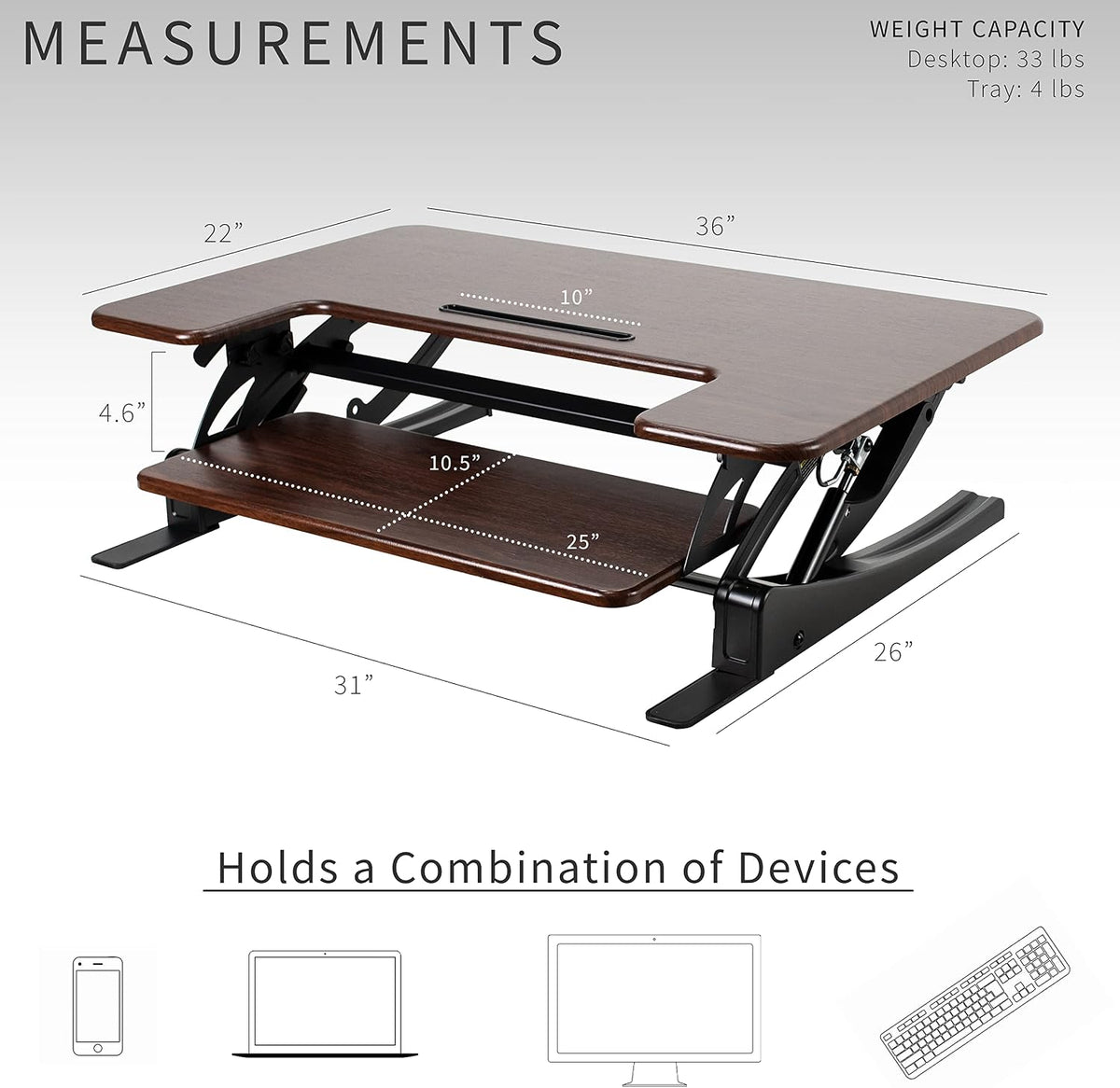 VIVO Dual Tier Standing Desk Converter, 36" Dark Walnut Top - Image 3