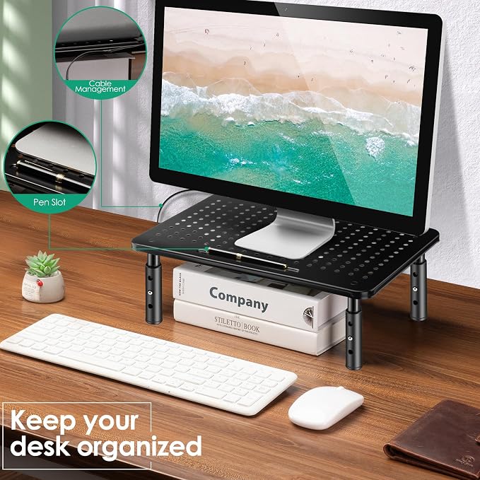 La Jaco Monitor Stand Risers for 2 Monitors, 3 Height Adjustable Monitor Stand with Pen Holder, Dual Monitor Riser Laptop Riser for Office, Home, School Supplies, 2 Pack, Black - Image 4
