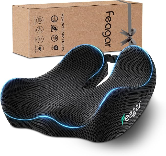 Seat Cushion for Office Chair - Memory Foam Tailbone Cushion | for Desk Chair, Car Seat and Wheelchair - Ergonomic Chair Pad for Hip and Lower Back Comfort by Feagar