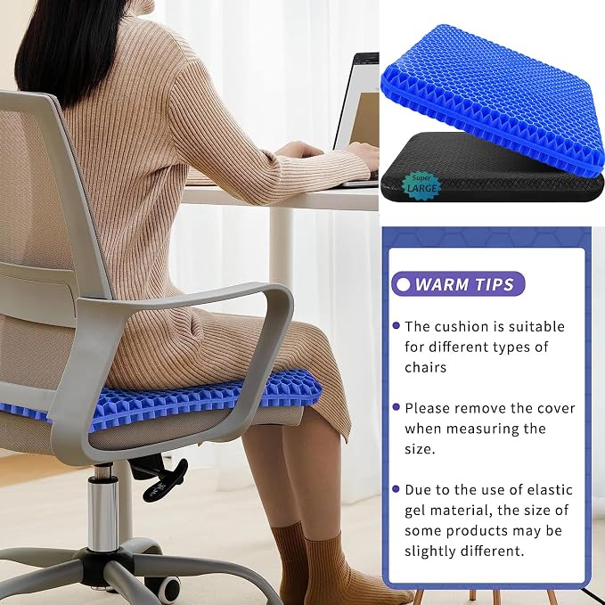 Gel Seat Cushion for Long Sitting, Super Large Gel Cushion for Pain Relief | 19x19inch Large Office Seat Cushion, Breathable Wheelchair Cushion Chair Pads - Relieve Sciatica, Tailbone, Coccyx & Hip Pain - Image 4