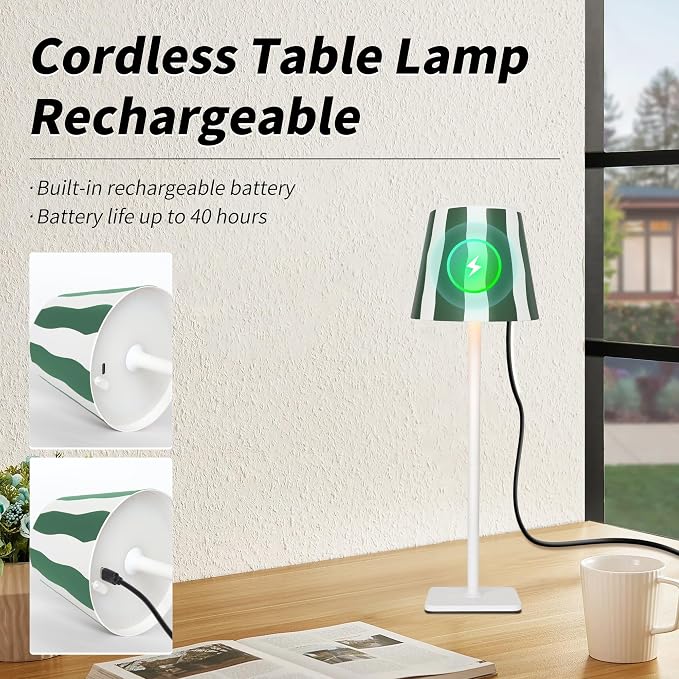 Mr. White Outdoor Waterproof Cordless Wireless Rechargeable Portable Top Touch Battery Operated Powered LED Table Lamp Desk Lamp Lights for Restaurant Kitchen Patio Dinner Dining (Green) - Image 6