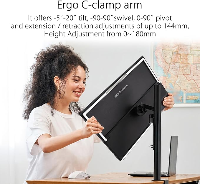 ASUS ZenScreen MB229CF 22 Inch 1080p 100Hz, USB-C Portable Monitor | USB-C 60W, C-clamp Arm, Speakers, Partition Hook, Kickstand, IPS, Subwoofer, Carrying Handle ,Display for MacBook and PC - Image 4