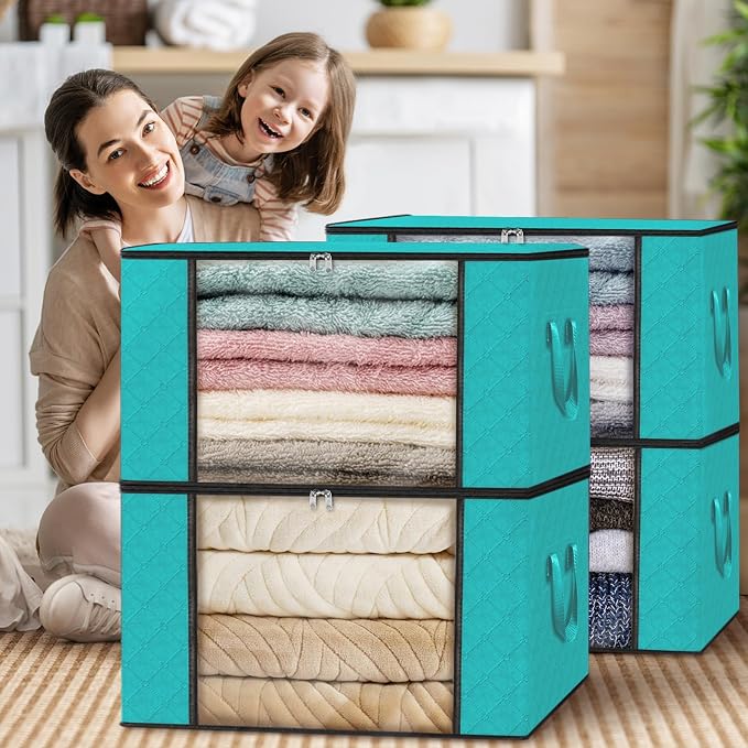 Fab totes 8 Pack Storage Bags for Clothes Blanket Storage Bins with Lids | Foldable Closet Organizers with Zippers,Window and Handles,Fabric Storage Bins for Sweater,Comforter,Bedding,Dorm essentials - Image 7